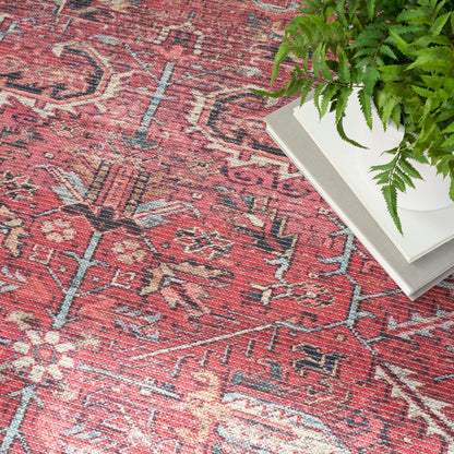 New Concept Washables Vintage Persian Floral Machine Washable Area Rug
