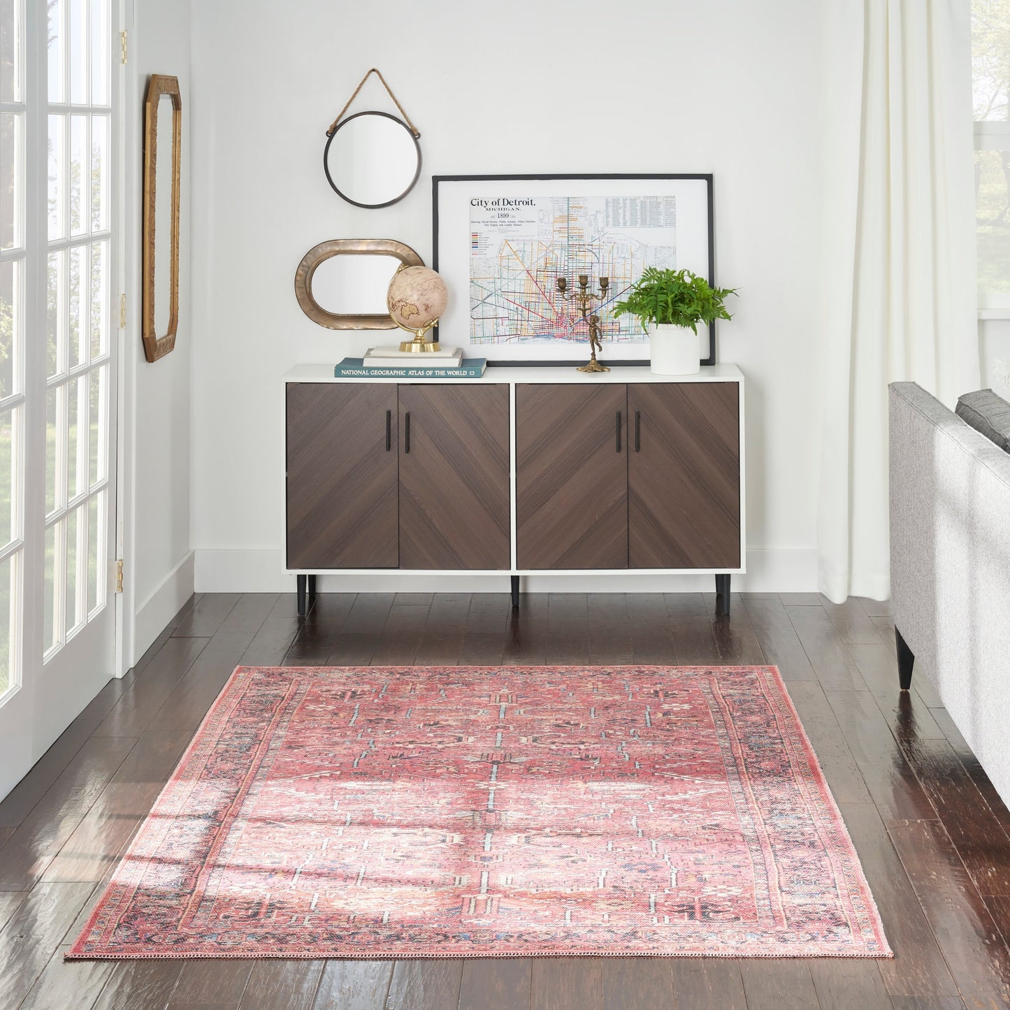 New Concept Washables Vintage Persian Floral Machine Washable Area Rug