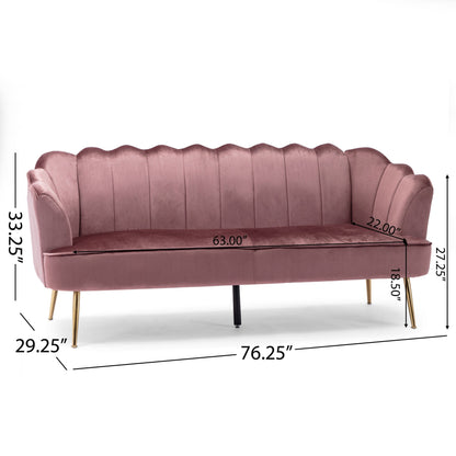 Nika Sofa, 3 Seater, Channel Stitching, 76 Inch, Blush Pink Velvet