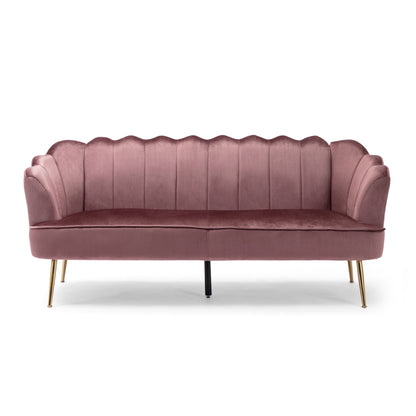 Nika Sofa, 3 Seater, Channel Stitching, 76 Inch, Blush Pink Velvet