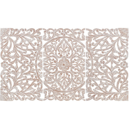 Norma Floral, handgeschnitztes Wandbild aus Naturholz, 122 x 71 cm, 3-teilig