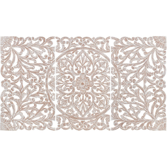 Norma Floral, handgeschnitztes Wandbild aus Naturholz, 122 x 71 cm, 3-teilig