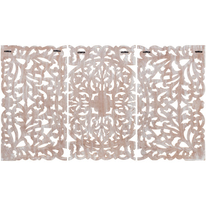 Norma Floral, handgeschnitztes Wandbild aus Naturholz, 122 x 71 cm, 3-teilig