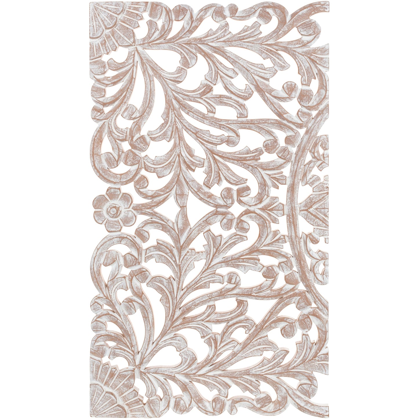 Norma Floral, handgeschnitztes Wandbild aus Naturholz, 122 x 71 cm, 3-teilig