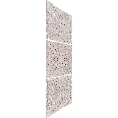 Norma Floral, handgeschnitztes Wandbild aus Naturholz, 122 x 71 cm, 3-teilig