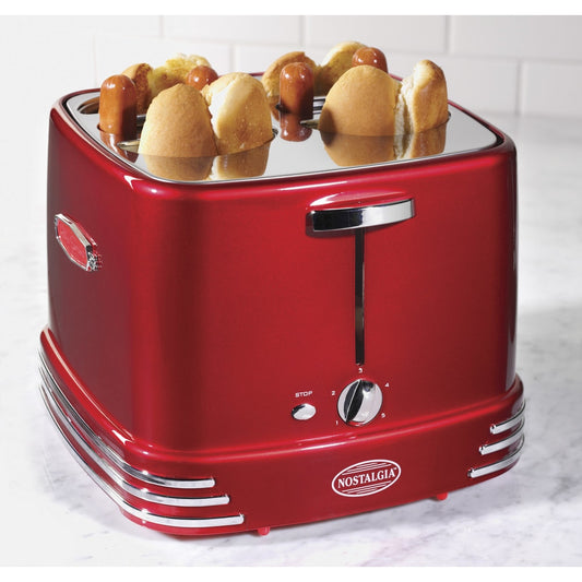 Nostalgia RHDT800RETRORED Retro Series 4-Schlitz-Pop-Up-Hot-Dog-Toaster