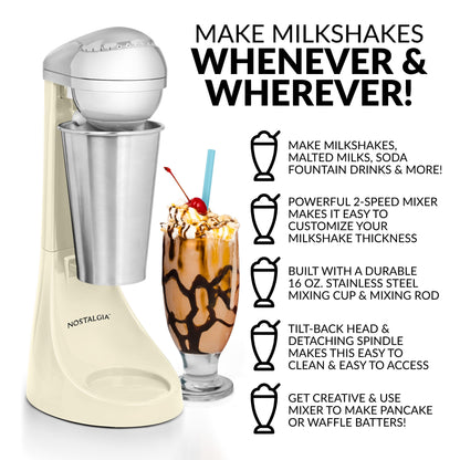 Nostalgia Elektrischer Milchshake-Maker und Getränkemixer mit zwei Geschwindigkeiten