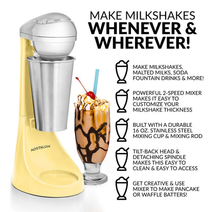 Nostalgia Elektrischer Milchshake-Maker und Getränkemixer mit zwei Geschwindigkeiten