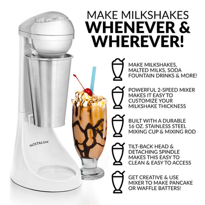 Nostalgia Elektrischer Milchshake-Maker und Getränkemixer mit zwei Geschwindigkeiten