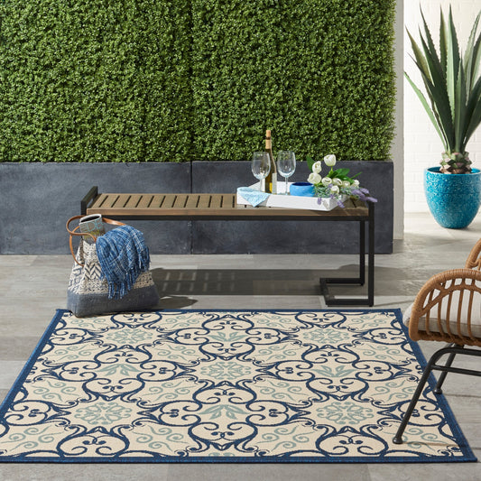 Nourison – Teppich für drinnen und draußen, karibisches Blumenmuster, geometrisches Muster