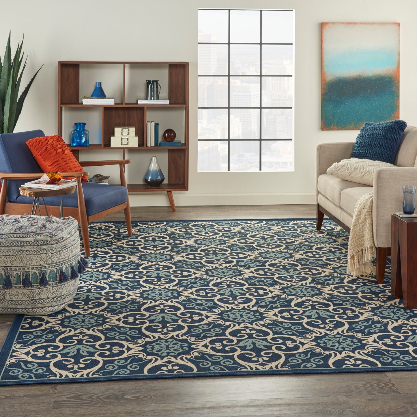 Nourison – Teppich für drinnen und draußen, karibisches Blumenmuster, geometrisches Muster