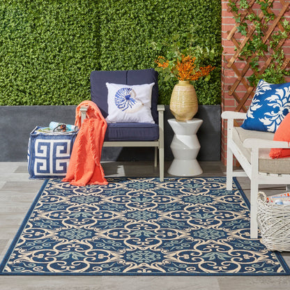 Nourison – Teppich für drinnen und draußen, karibisches Blumenmuster, geometrisches Muster
