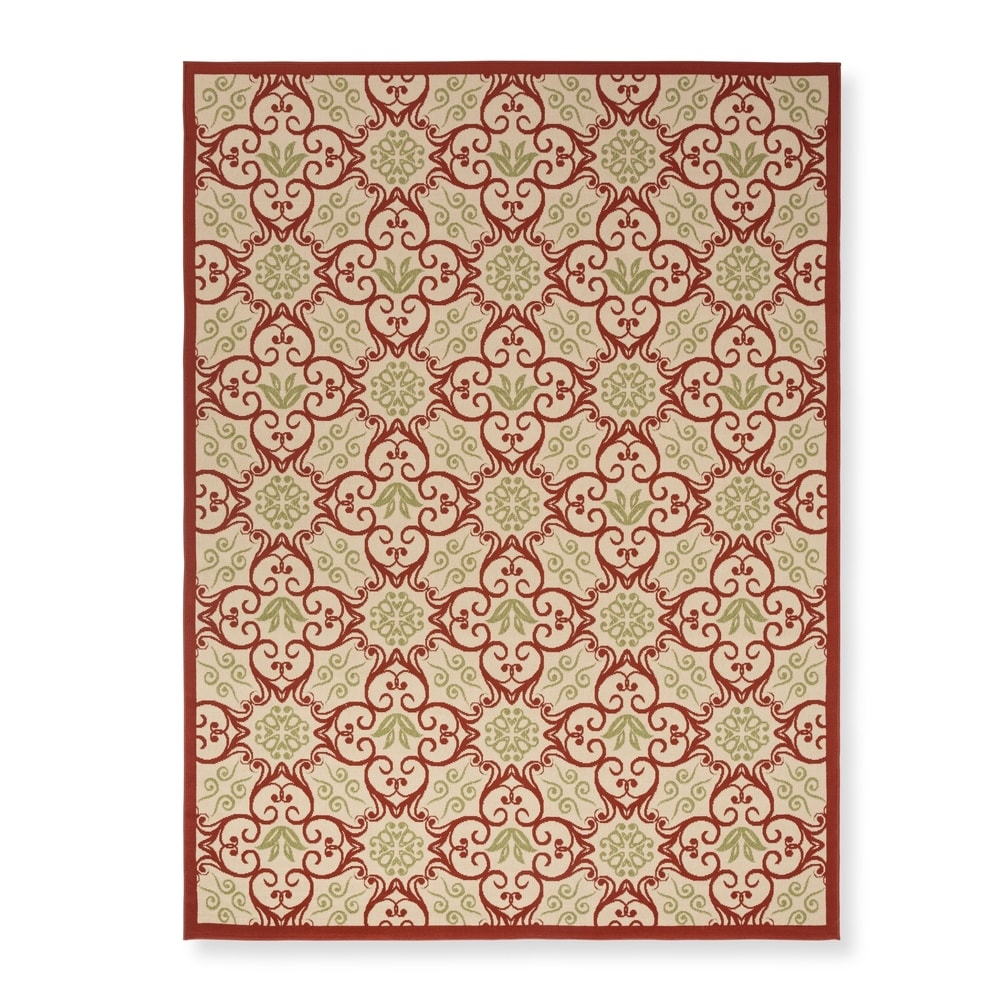 Nourison – Teppich für drinnen und draußen, karibisches Blumenmuster, geometrisches Muster