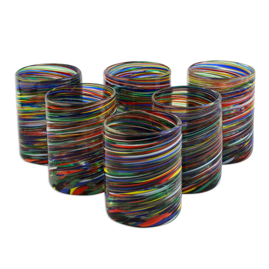 Novica Handgefertigte Spiral-Wachsmalstifte aus Glas, Rocks-Gläser (6er-Set)