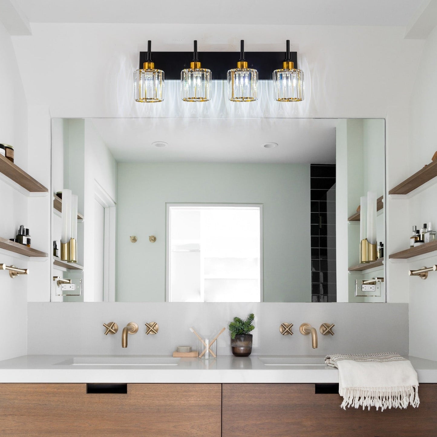 Moderne dimmbare Kristall-Badezimmer-Wandleuchten mit Waschtischleuchten und Kristallschirmen