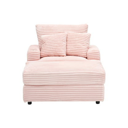 Pink Corduroy Armchair Sofa with Ottoman and Cup Holder