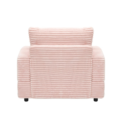 Pink Corduroy Armchair Sofa with Ottoman and Cup Holder