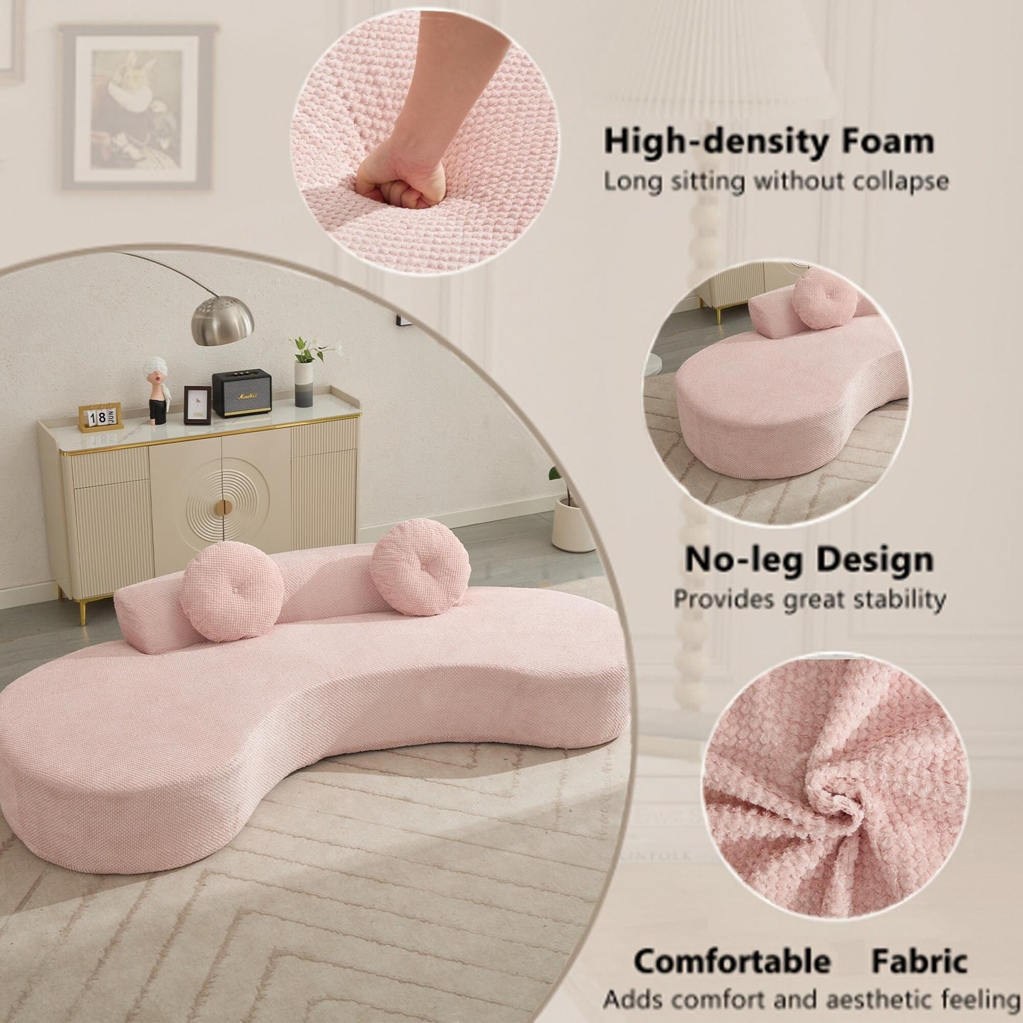 Rosa Cord-Wolkensofa mit Kissen