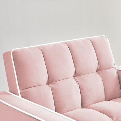 Pink Modern 35.43 3 in 1 Single Velvet Sofa Bed with Adjustable Back and Pocket for Living Room