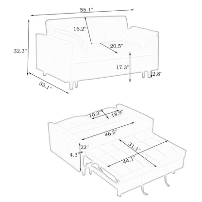 Pink Modern 54.3 Velvet Loveseat Pull-out Sofa Bed with Adjustable Back and Pillows for Living Room