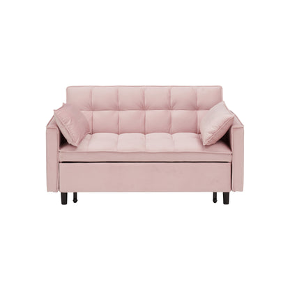 Pink Modern 54.3 Velvet Loveseat Pull-out Sofa Bed with Adjustable Back and Pillows for Living Room