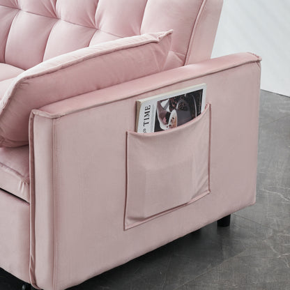 Pink Modern 55 3 in 1 Velvet Loveseat Convertible Sofa Bed with Backrest and Pillows for Living Room