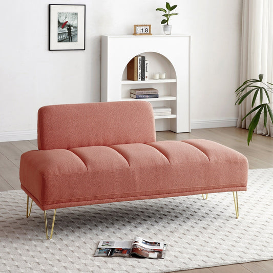 Pink Modern 56.3 Upholstered Loveseat End of Bed Bench with Gold Metal Legs for Bedroom
