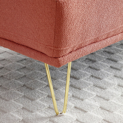 Pink Modern 56.3 Upholstered Loveseat End of Bed Bench with Gold Metal Legs for Bedroom