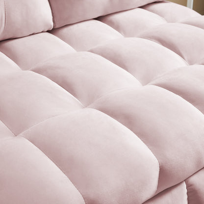 Pink Modern 74 Velvet Loveseat Removable Backrest Pull-Out Sofa Bed with USB Port and Swivel Phone Stand