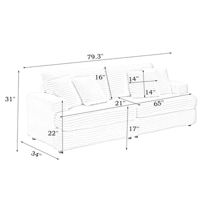 Pink Modern 79.3 Corduroy 3-seater Sofa with 4 Matching Toss Pillows and Individual Spring Cushion for Living Room
