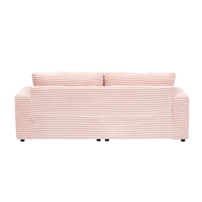 Pink Modern 79.3 Corduroy 3-seater Sofa with 4 Matching Toss Pillows and Individual Spring Cushion for Living Room