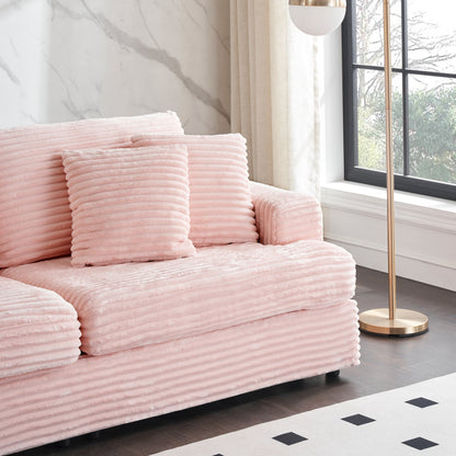 Pink Modern 79.3 Corduroy 3-seater Sofa with 4 Matching Toss Pillows and Individual Spring Cushion for Living Room