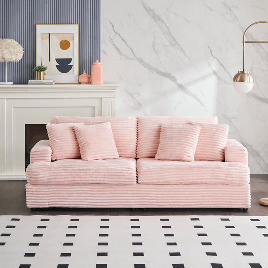 Pink Modern 79.3 Corduroy 3-seater Sofa with 4 Matching Toss Pillows and Individual Spring Cushion for Living Room