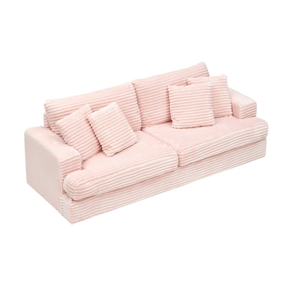 Pink Modern 79.3 Corduroy 3-seater Sofa with 4 Matching Toss Pillows and Individual Spring Cushion for Living Room
