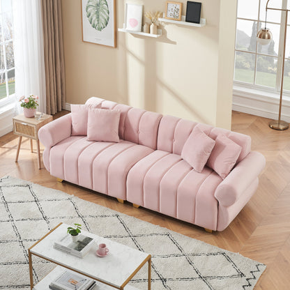 Pink Modern 89 Velvet 3-seater Sofa with Spring-Wrapped Cushions and Metal Feet for Living Room