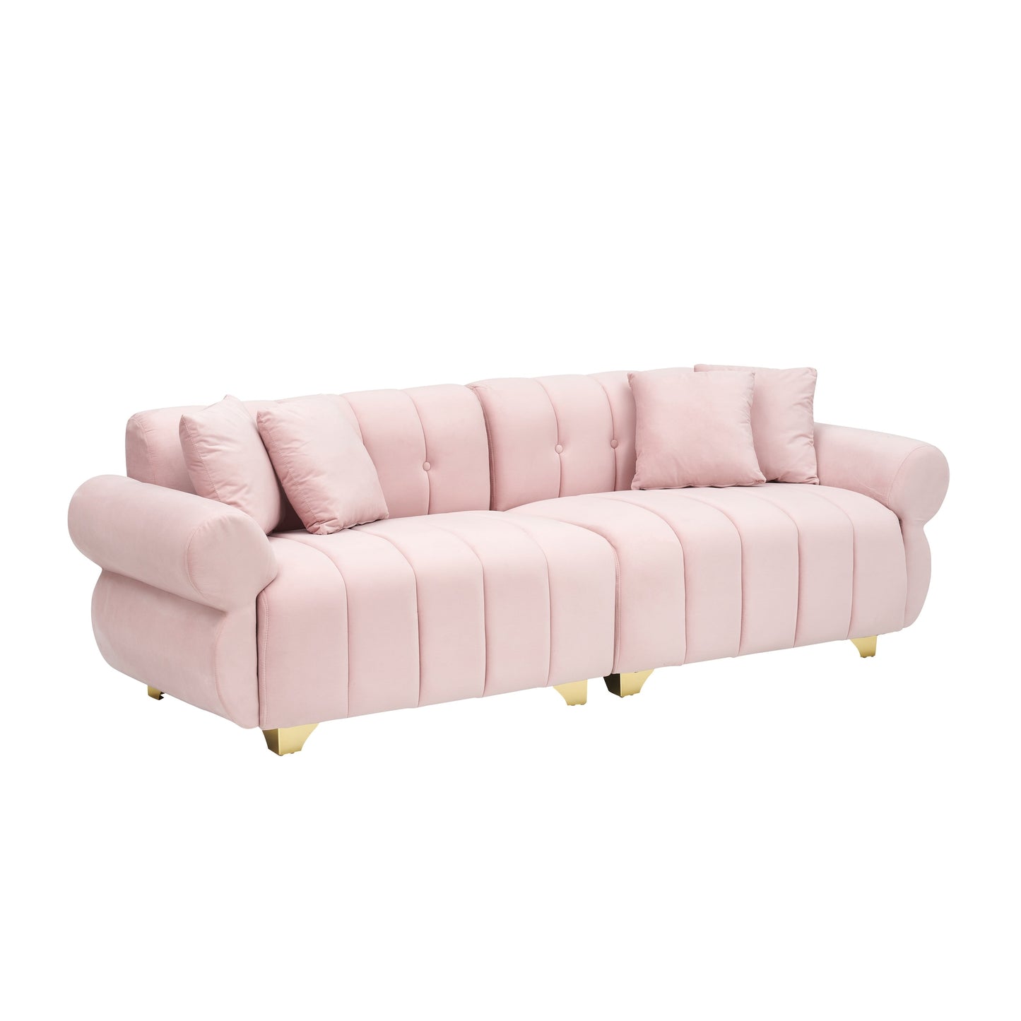 Pink Modern 89 Velvet 3-seater Sofa with Spring-Wrapped Cushions and Metal Feet for Living Room