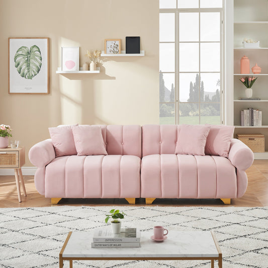 Pink Modern 89 Velvet 3-seater Sofa with Spring-Wrapped Cushions and Metal Feet for Living Room
