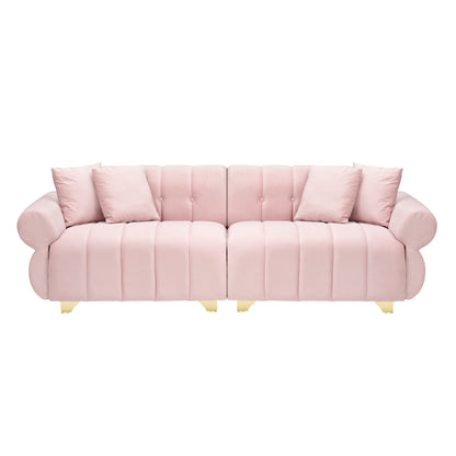 Pink Modern 89 Velvet 3-seater Sofa with Spring-Wrapped Cushions and Metal Feet for Living Room