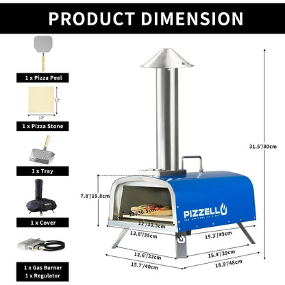 Multi-Fuel-Pizzaofen für den Außenbereich, Steinofen-Pizzamaker mit Gasbrenner und Holzbox – 12 Zoll