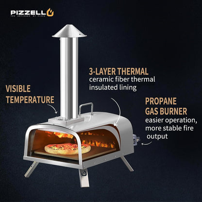 Multi-Fuel-Pizzaofen für den Außenbereich, Steinofen-Pizzamaker mit Gasbrenner und Holzbox – 12 Zoll