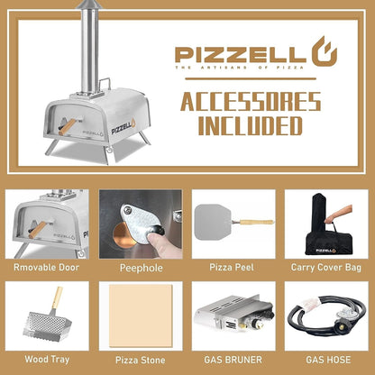 Multi-Fuel-Pizzaofen für den Außenbereich, Steinofen-Pizzamaker mit Gasbrenner und Holzbox – 12 Zoll
