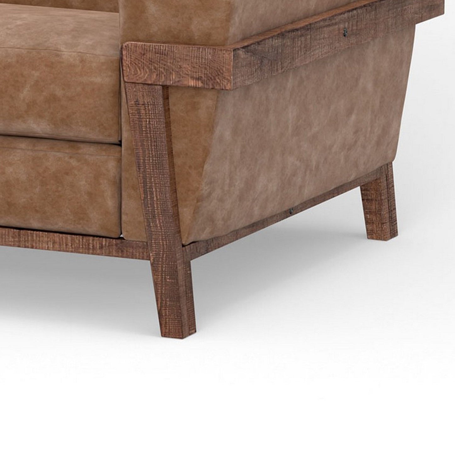 Pola Sofa, Cognac Brown Faux Leather, Foam, Solid Pine Wood, 95 Inch