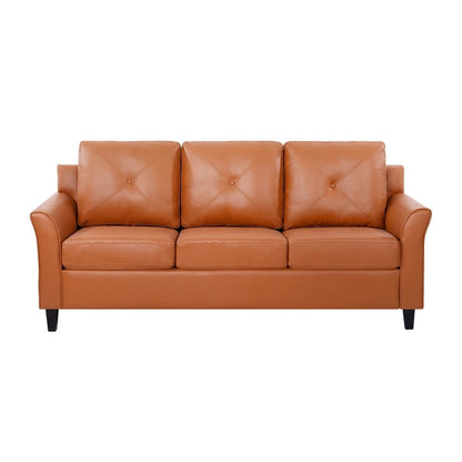 Stylish Sofa Combo: Chesterfield Sofa with Rolled Arms and Button Tufted Flared Arms Microfiber Couch for Small Spaces