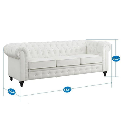 Stylish Sofa Combo: Chesterfield Sofa with Rolled Arms and Button Tufted Flared Arms Microfiber Couch for Small Spaces