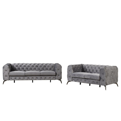 Roomfitters 3-Piece Velvet Upholstered Sofa Set with Sturdy Metal Legs, Includes Three-Seat Sofa, Loveseat, and Single Chair