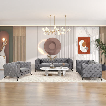 Roomfitters 3-Piece Velvet Upholstered Sofa Set with Sturdy Metal Legs, Includes Three-Seat Sofa, Loveseat, and Single Chair
