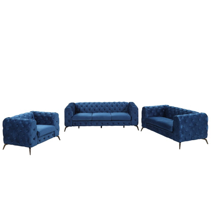 Roomfitters 3-Piece Velvet Upholstered Sofa Set with Sturdy Metal Legs, Includes Three-Seat Sofa, Loveseat, and Single Chair