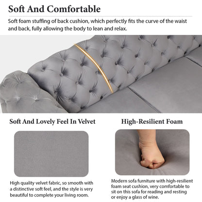 Roomfitters 3-Piece Velvet Upholstered Sofa Set with Sturdy Metal Legs, Includes Three-Seat Sofa, Loveseat, and Single Chair