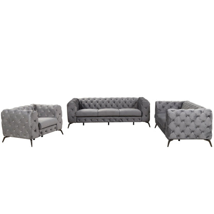 Roomfitters 3-Piece Velvet Upholstered Sofa Set with Sturdy Metal Legs, Includes Three-Seat Sofa, Loveseat, and Single Chair