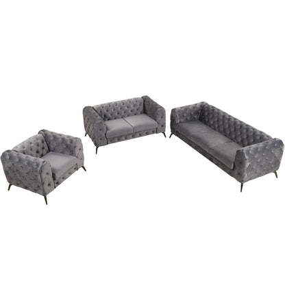 Roomfitters 3-Piece Velvet Upholstered Sofa Set with Sturdy Metal Legs, Includes Three-Seat Sofa, Loveseat, and Single Chair